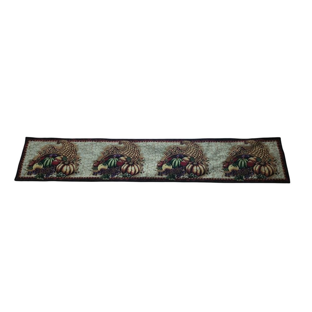 Fall Table Runner Tapestry Pumpkins Cornucopia Autumn Harvest Thanksgiving 71x13